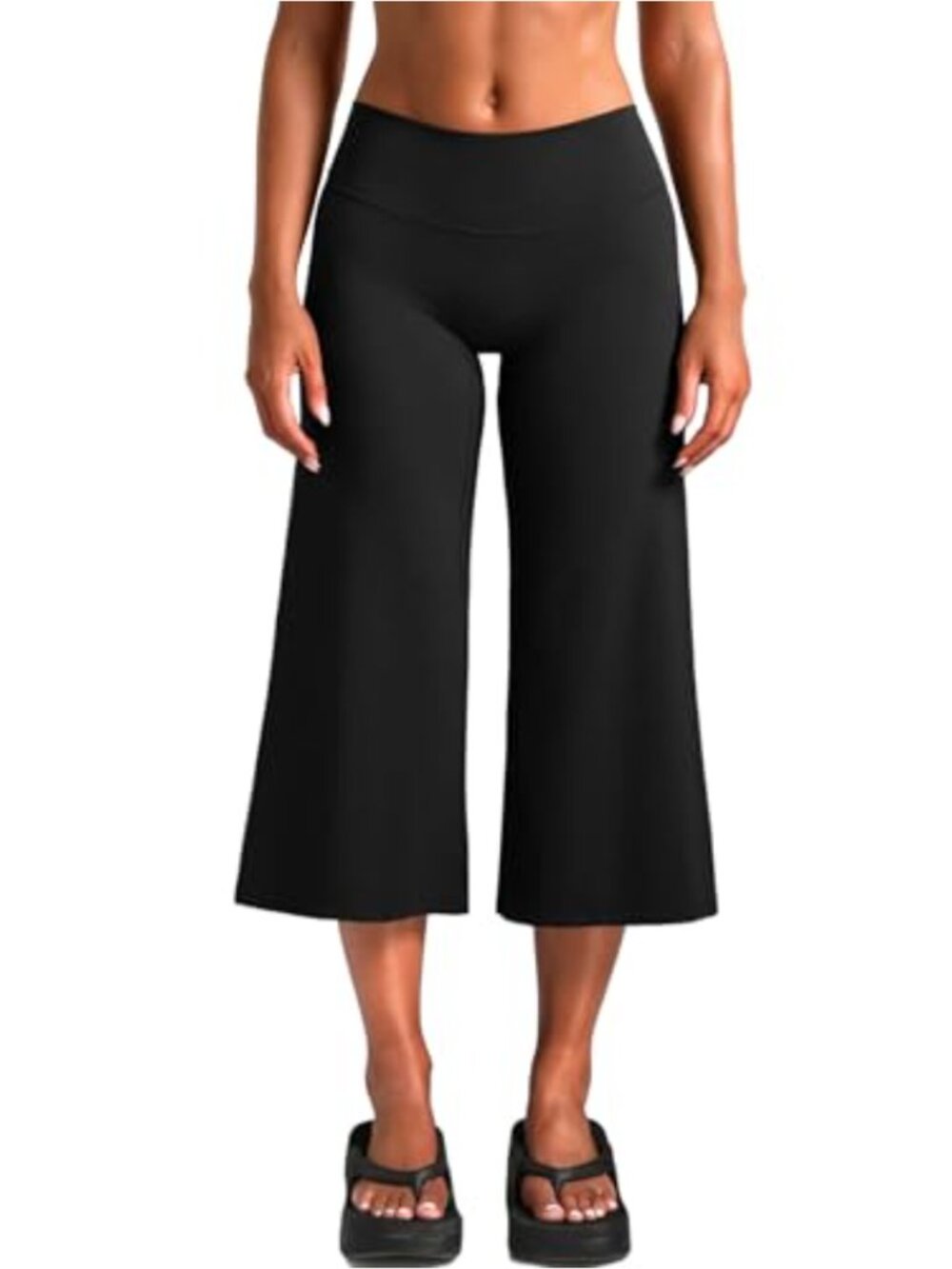 Women's Wide Leg Capri Yoga Pants High Stretch Nylon Spandex Mid Rise Workout